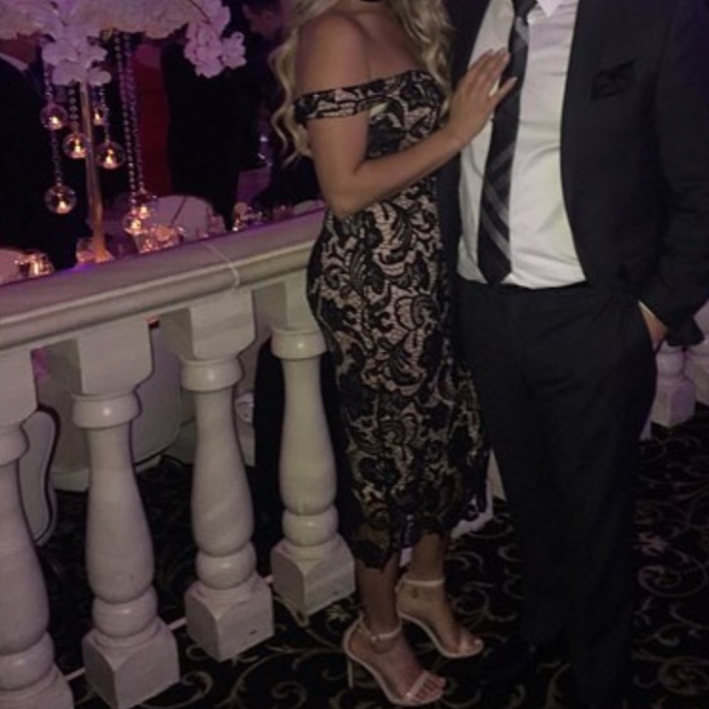 Black lace off the shoulder dress